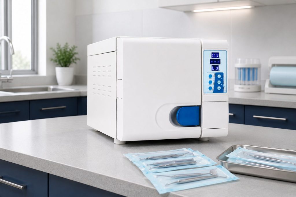 Class B dental steriliser in a professional dental clinic sterilisation room